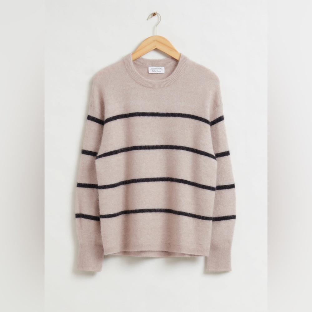 & other stories alpaca striped crewneck sweater, Medium, beige/black, like new